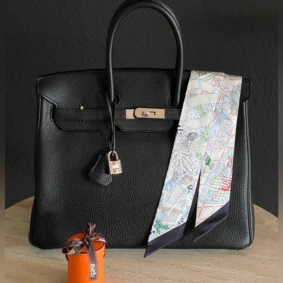 Hermès SPLASH PARK Silk Twilly Scarf in Gris Perle, Vert and Noir - Picture 4 of 9